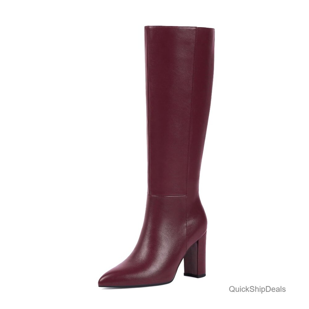 Knee High Riding Boots Chunky Heel Pointed Toe Faux Crocodile Size 6-11